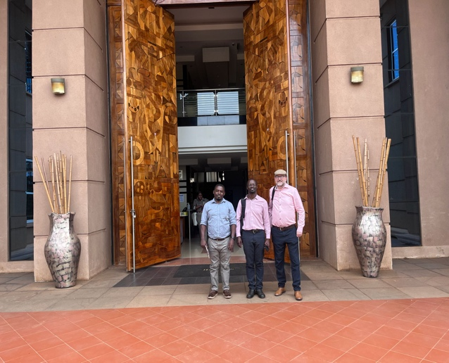 Dr. Ivan Mwebaza, Dr. Samuel Kirimunda, and Prof. Samuel Flores at the African Center of Excellence for Bioinformatics