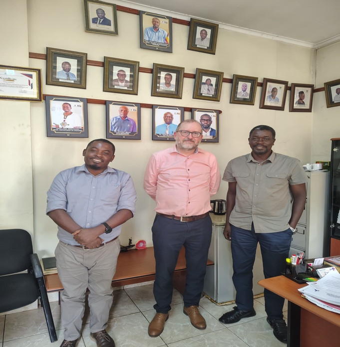 Dr. Ivan Mwebaza and Prof. Flores visiting the Dean MakSBS, Prof. David Kateete